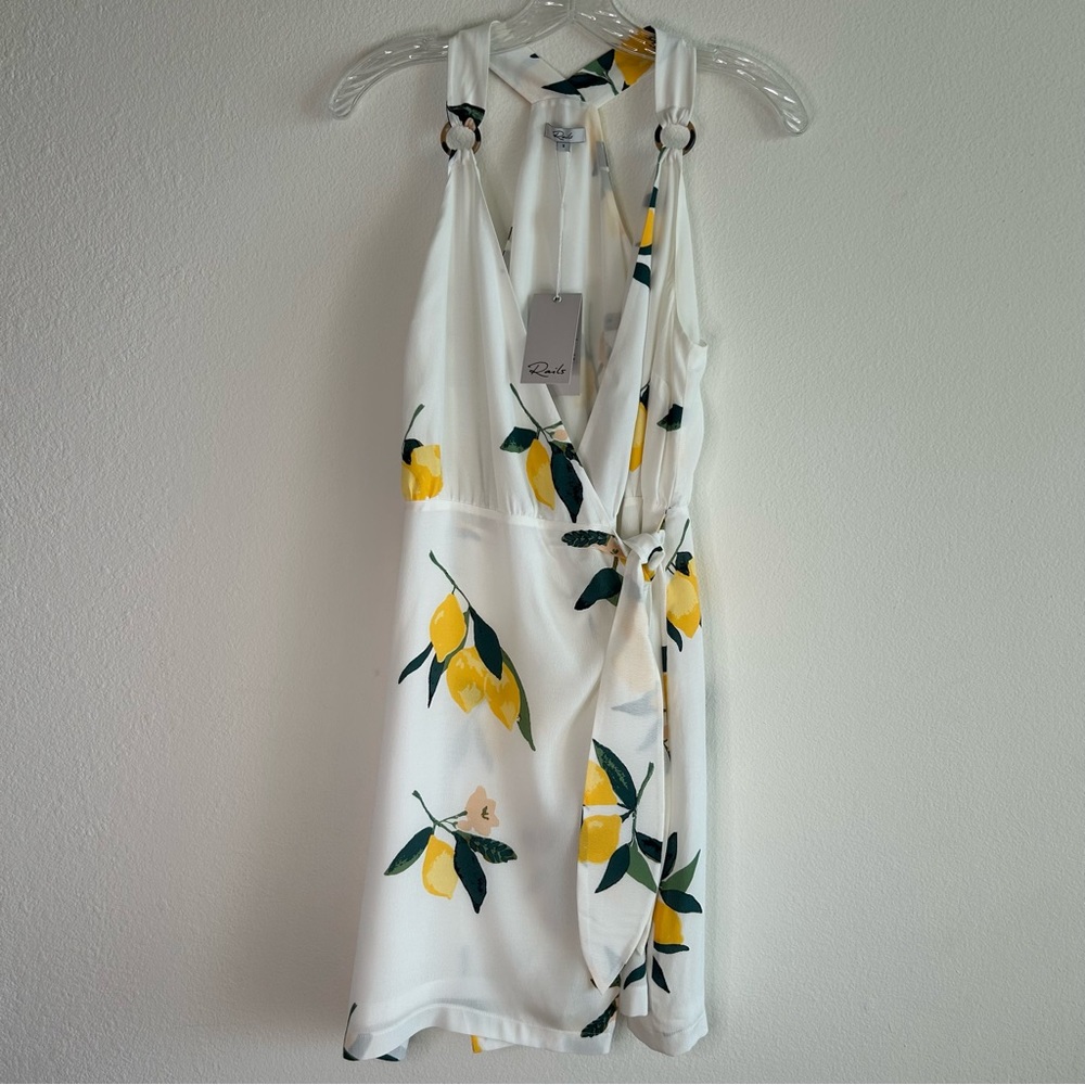 Rails NWT Trista Mini Dress Small NWT Lemon Grove Wrap Mini White Yellow Lemons - Picture 8 of 9